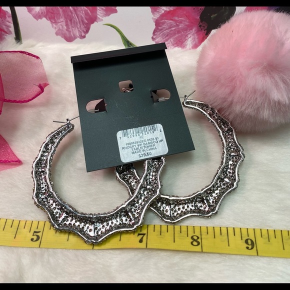 NWT THALIA SODI LARGE SILVER BAMBOO HOOP EARRINGS - Picture 6 of 7
